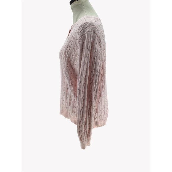 Eddie Bauer Pink Cable Knit Cardigan Sweater Stretch Buttons Womens Size Est L - Picture 3 of 10